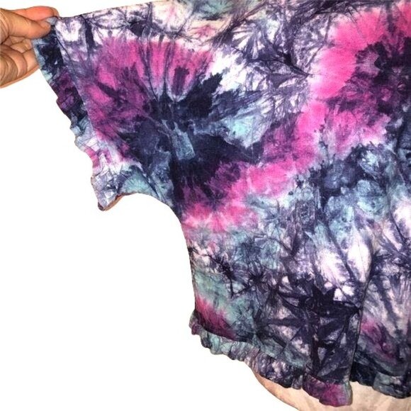 C&C California Tie Dye Top Large Womens Blue Pink Linen Blend Dolman Sleeves - Picture 3 of 8